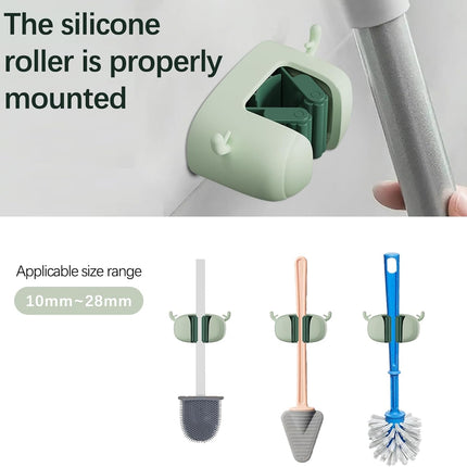 Self-Adhesive Toilet Brush Holder 2 Pack Green - No Drilling Required Wall Mounted Universal Bathroom WC Organizer.