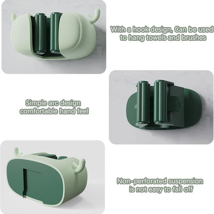Self-Adhesive Toilet Brush Holder 2 Pack Green - No Drilling Required Wall Mounted Universal Bathroom WC Organizer.