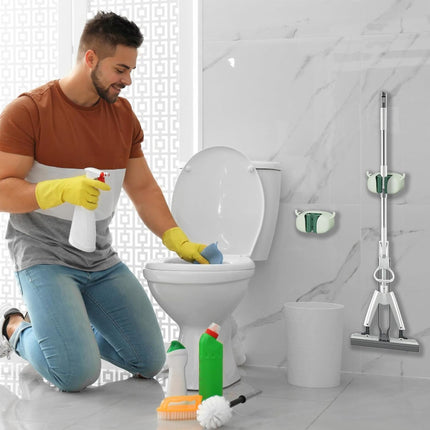 Self-Adhesive Toilet Brush Holder 2 Pack Green - No Drilling Required Wall Mounted Universal Bathroom WC Organizer.