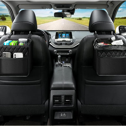 Car Seat Organizer 2 Pack - Black Backrest Storage Bag with Pockets - Car Interior Accessory.