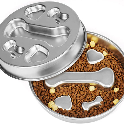 2-in-1 Stainless Steel Dog Slow Feeder & Lick Mat Set of 2 - Dishwasher Safe - Anti-Skid Design for Pet Feeding.