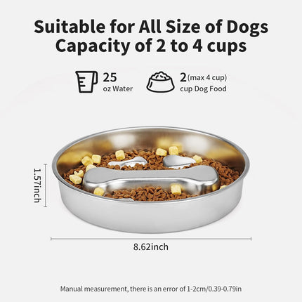 2-in-1 Stainless Steel Dog Slow Feeder & Lick Mat Set of 2 - Dishwasher Safe - Anti-Skid Design for Pet Feeding.