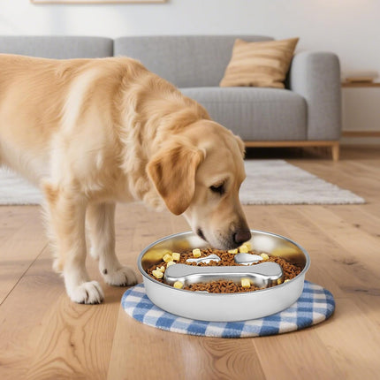 2-in-1 Stainless Steel Dog Slow Feeder & Lick Mat Set of 2 - Dishwasher Safe - Anti-Skid Design for Pet Feeding.