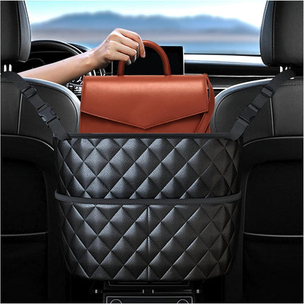 Car Seat Back Organizer with Storage Pockets - Black Vehicle Interior Accessory.