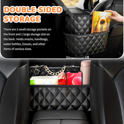 Car Seat Back Organizer with Storage Pockets - Black Vehicle Interior Accessory.