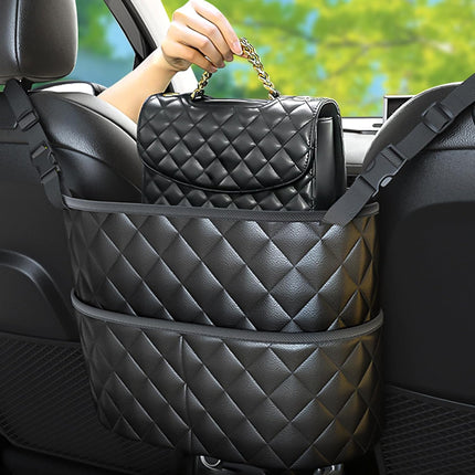 Car Seat Back Organizer with Storage Pockets - Black Vehicle Interior Accessory.