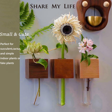 Magnetic Fridge Vases Set of 2 Wooden Decor for Stems & Dried Flowers.