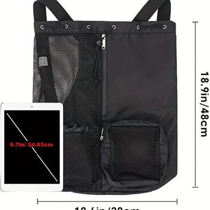Large Mesh Gym Bag with Waterproof Compartment - Beach & Festival Backpack with Wet/Dry Separation.