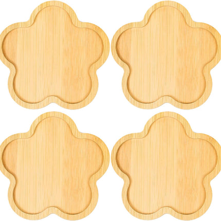Bamboo Glass Coasters with Raised Edge Set of 4 - Heat & Water Ring Protection Table Mats - Rustic Style.