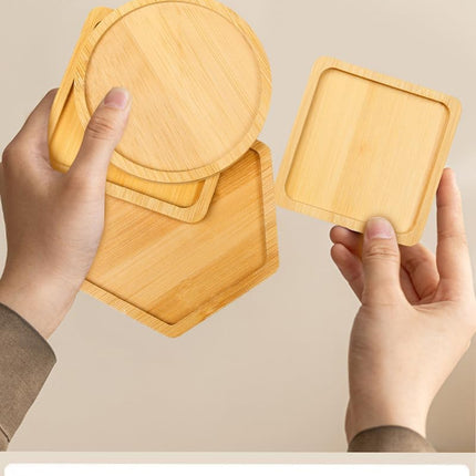 Bamboo Glass Coasters with Raised Edge Set of 4 - Heat & Water Ring Protection Table Mats - Rustic Style.