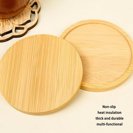 Bamboo Glass Coasters with Raised Edge Set of 4 - Heat & Water Ring Protection Table Mats - Rustic Style.