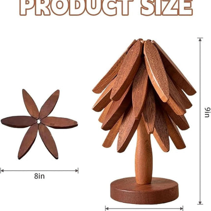 2-Piece Foldable Christmas Tree Design Pot Holders Set Decorative Heat Resistant Trivets with Holder for Hot Pans.