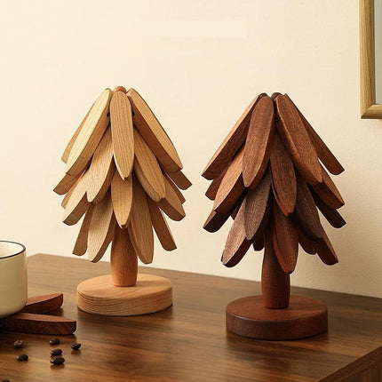 2-Piece Foldable Christmas Tree Design Pot Holders Set Decorative Heat Resistant Trivets with Holder for Hot Pans.