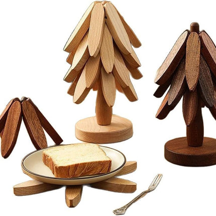 2-Piece Foldable Christmas Tree Design Pot Holders Set Decorative Heat Resistant Trivets with Holder for Hot Pans.