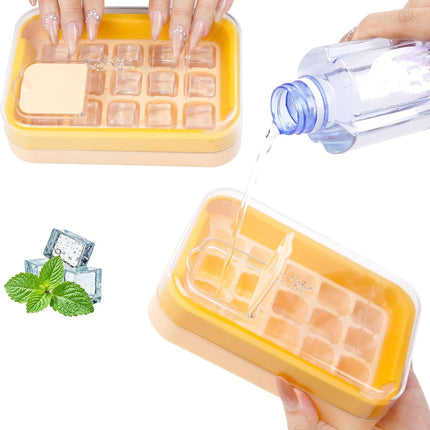2-in-1 Ice Cube Tray with Lid Easy Release One Press Ice Mold Set for Freezer.