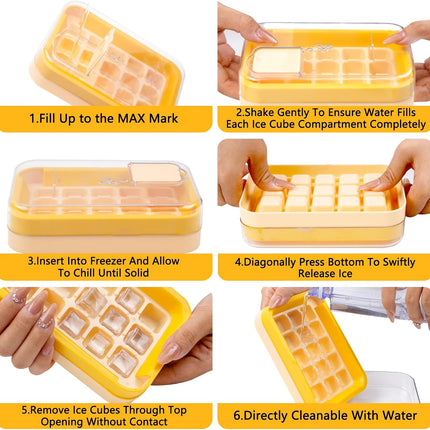 2-in-1 Ice Cube Tray with Lid Easy Release One Press Ice Mold Set for Freezer.