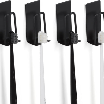 4 Pack Self-Adhesive Stainless Steel Wall Mount Toothbrush Holder No Drilling Required for Electric Toothbrushes Black.