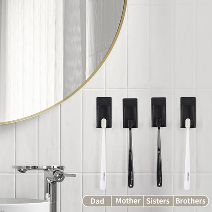 4 Pack Self-Adhesive Stainless Steel Wall Mount Toothbrush Holder No Drilling Required for Electric Toothbrushes Black.