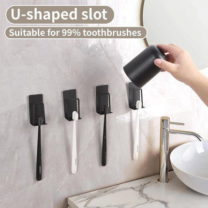 4 Pack Self-Adhesive Stainless Steel Wall Mount Toothbrush Holder No Drilling Required for Electric Toothbrushes Black.
