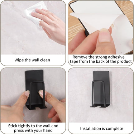 4 Pack Self-Adhesive Stainless Steel Wall Mount Toothbrush Holder No Drilling Required for Electric Toothbrushes Black.