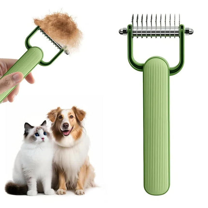 Double-Sided Pet Brush for Dogs & Cats - Green - Undercoat Comb with Non-Slip Handle - Removes Tangles & Loose Hair - 1 Piece.