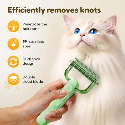 Double-Sided Pet Brush for Dogs & Cats - Green - Undercoat Comb with Non-Slip Handle - Removes Tangles & Loose Hair - 1 Piece.