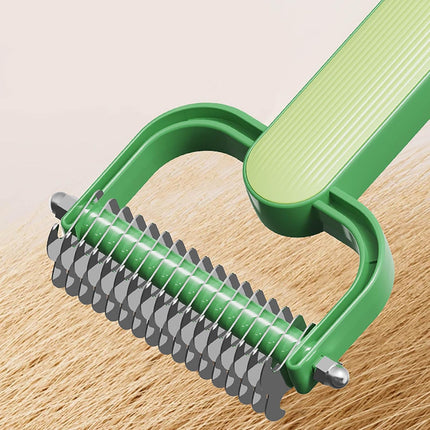 Double-Sided Pet Brush for Dogs & Cats - Green - Undercoat Comb with Non-Slip Handle - Removes Tangles & Loose Hair - 1 Piece.