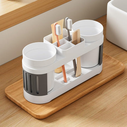 Multifunctional Toothbrush Holder with Toothpaste Dispenser and Cups - Wall-Mounted No Drilling - Bathroom Organizer Set.
