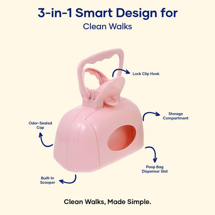3-in-1 Dog Poop Bag Dispenser Blue Portable Leakproof Easy to Use Pet Waste Cleaning Helper.