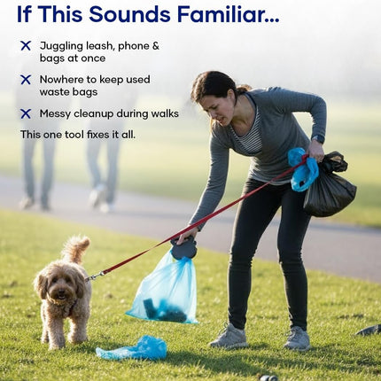 3-in-1 Dog Poop Bag Dispenser Blue Portable Leakproof Easy to Use Pet Waste Cleaning Helper.