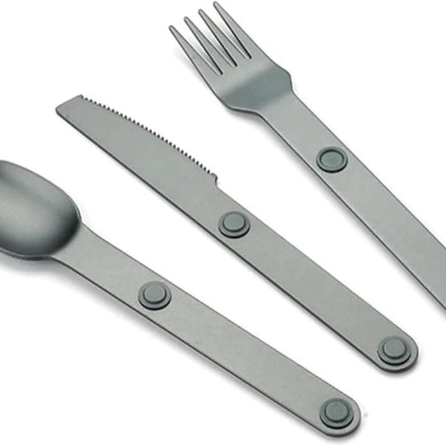 Magnetic Camping Cutlery Set 3 Piece Aluminium - Lightweight Fork Knife Spoon - Compact Outdoor Picnic Utensils Grey.