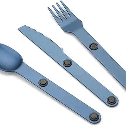 Magnetic Camping Cutlery Set 3 Piece Aluminium - Lightweight Fork Knife Spoon - Compact Outdoor Picnic Utensils Grey.