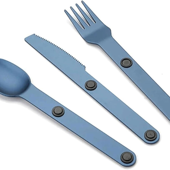 Magnetic Camping Cutlery Set 3 Piece Aluminium - Lightweight Fork Knife Spoon - Compact Outdoor Picnic Utensils Grey.