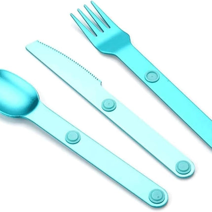 Magnetic Camping Cutlery Set 3 Piece Aluminium - Lightweight Fork Knife Spoon - Compact Outdoor Picnic Utensils Grey.