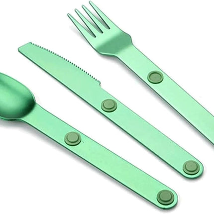 Magnetic Camping Cutlery Set 3 Piece Aluminium - Lightweight Fork Knife Spoon - Compact Outdoor Picnic Utensils Grey.