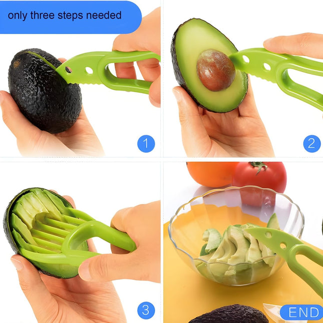 3-in-1 Avocado Tool - Safe Cutter, Pitter and Spoon in One - Green - Set of 1.