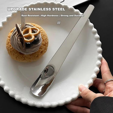 2 Piece Square Dessert Spoons Stainless Steel Cake Ice Cream Coffee Spoons Silver.