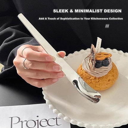 2 Piece Square Dessert Spoons Stainless Steel Cake Ice Cream Coffee Spoons Silver.