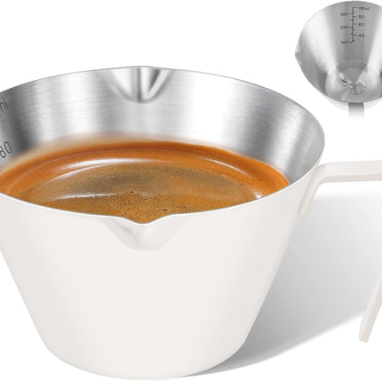 Stainless Steel Double Wall Espresso Cup with Handle 100ml Weighable Coffee Beans Measuring Cup.