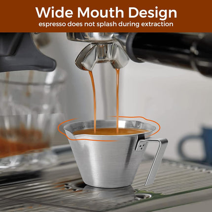 Stainless Steel Double Wall Espresso Cup with Handle 100ml Weighable Coffee Beans Measuring Cup.