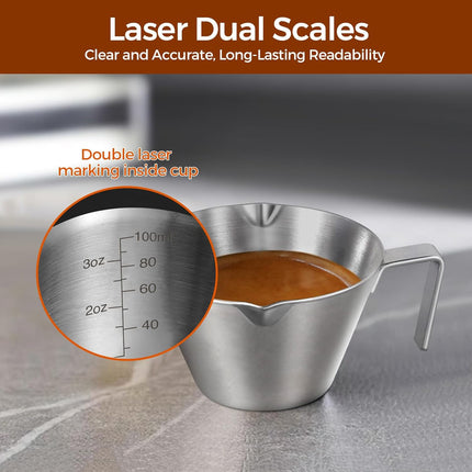 Stainless Steel Double Wall Espresso Cup with Handle 100ml Weighable Coffee Beans Measuring Cup.