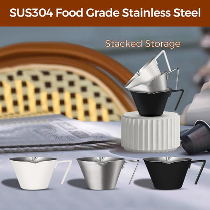 Stainless Steel Double Wall Espresso Cup with Handle 100ml Weighable Coffee Beans Measuring Cup.