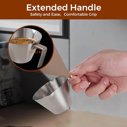 Stainless Steel Double Wall Espresso Cup with Handle 100ml Weighable Coffee Beans Measuring Cup.