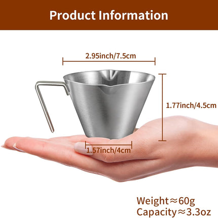 Stainless Steel Double Wall Espresso Cup with Handle 100ml Weighable Coffee Beans Measuring Cup.