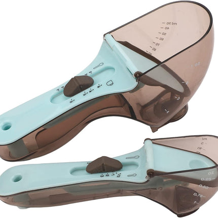 Adjustable 2-Piece Measuring Spoon Set with Scale Plastic Kitchen Tool for Coffee Milk Mask Powder Measurement.