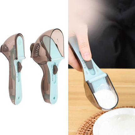 Adjustable 2-Piece Measuring Spoon Set with Scale Plastic Kitchen Tool for Coffee Milk Mask Powder Measurement.
