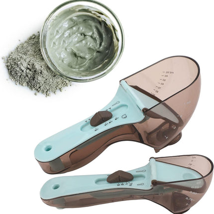 Adjustable 2-Piece Measuring Spoon Set with Scale Plastic Kitchen Tool for Coffee Milk Mask Powder Measurement.
