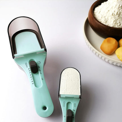 Adjustable 2-Piece Measuring Spoon Set with Scale Plastic Kitchen Tool for Coffee Milk Mask Powder Measurement.