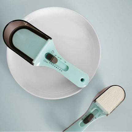 Adjustable 2-Piece Measuring Spoon Set with Scale Plastic Kitchen Tool for Coffee Milk Mask Powder Measurement.