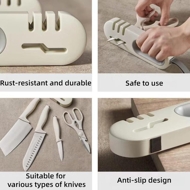 4-in-1 Kitchen Sharpener White Grey for Fruit Knives Steel Knives and Scissors.